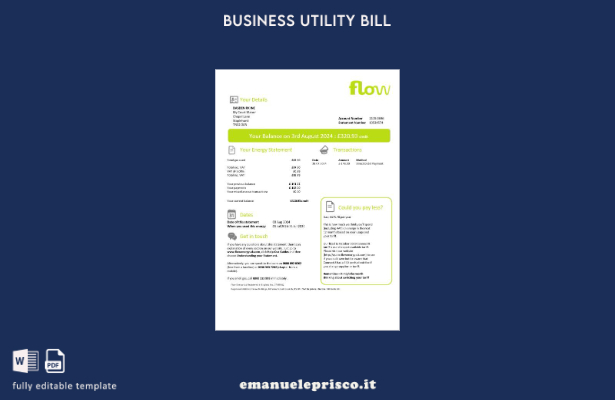 stile verificato Modello di bolletta delle utenze aziendali Flow Energy del Regn